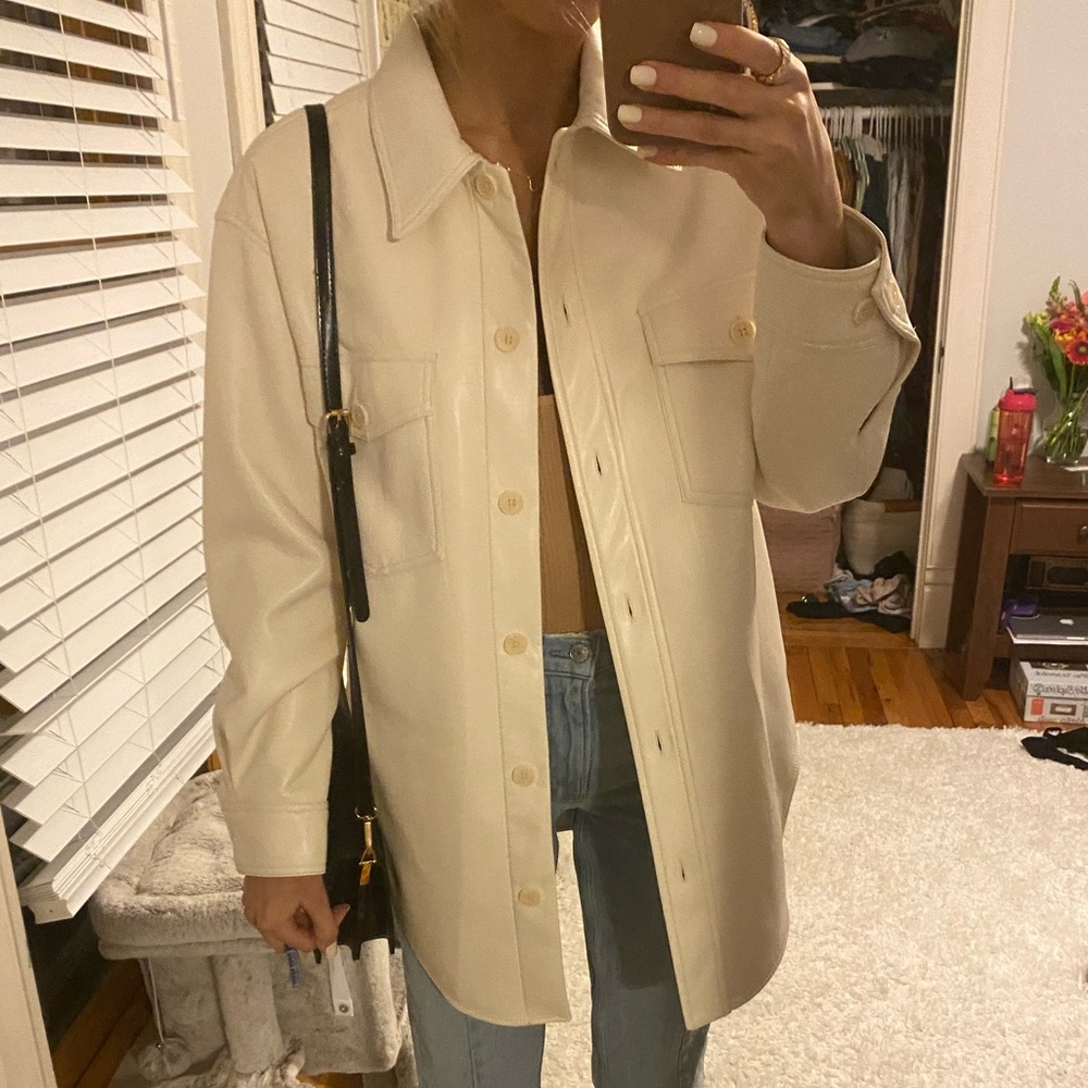 WILFRED White/Cream Faux Leather Shacket